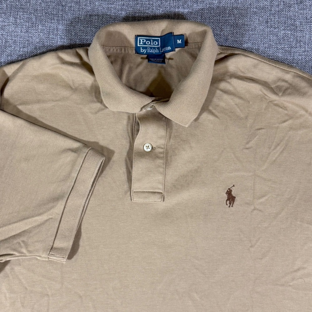 Polo Ralph Lauren Polo Shirt Mens Medium Tan Beige Pony Preppy Money Classic Fit